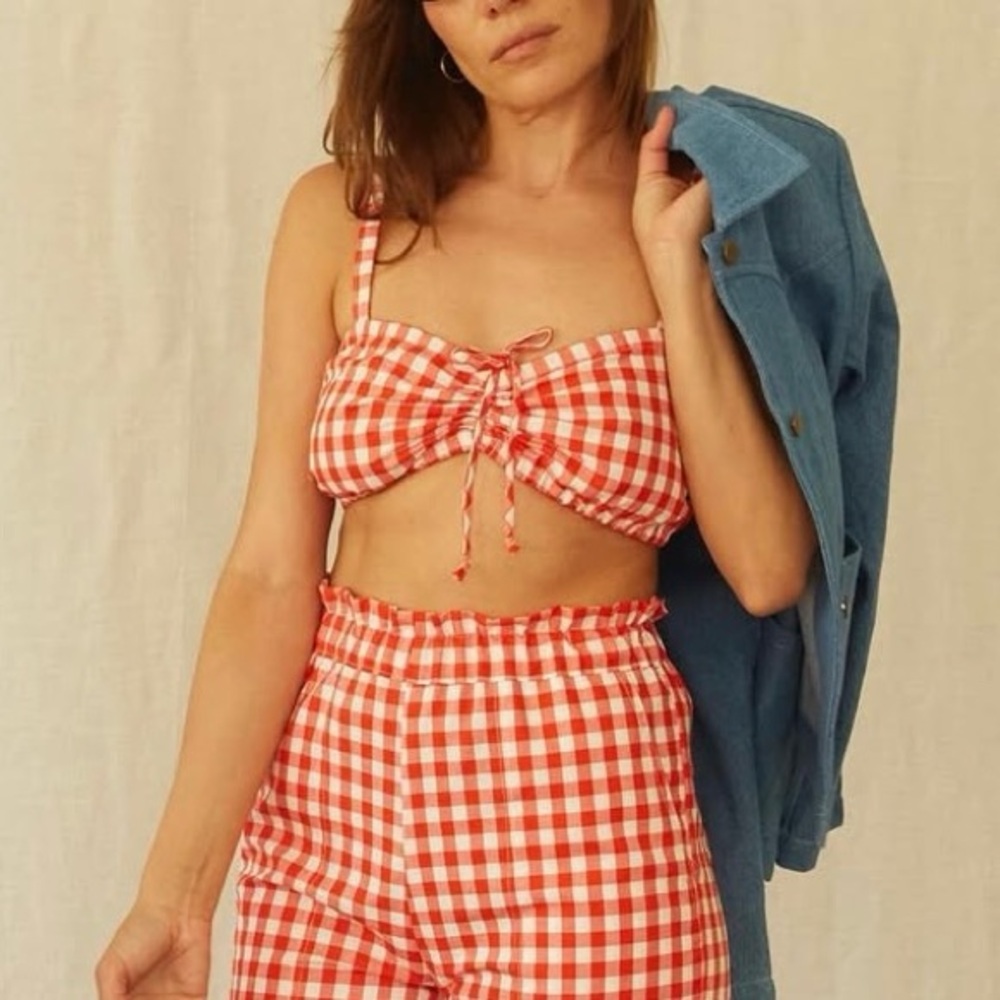 Lykke Wullf melon gingham check bralette (brown check)